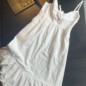NWOT J. CREW White Tank Sleeveless Summer Dress Midi Crinkle Texture W6